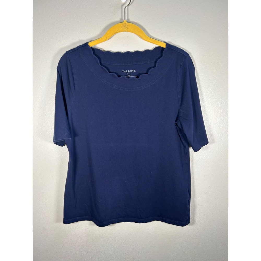 Talbots Navy Scallop Neck Top Size LP